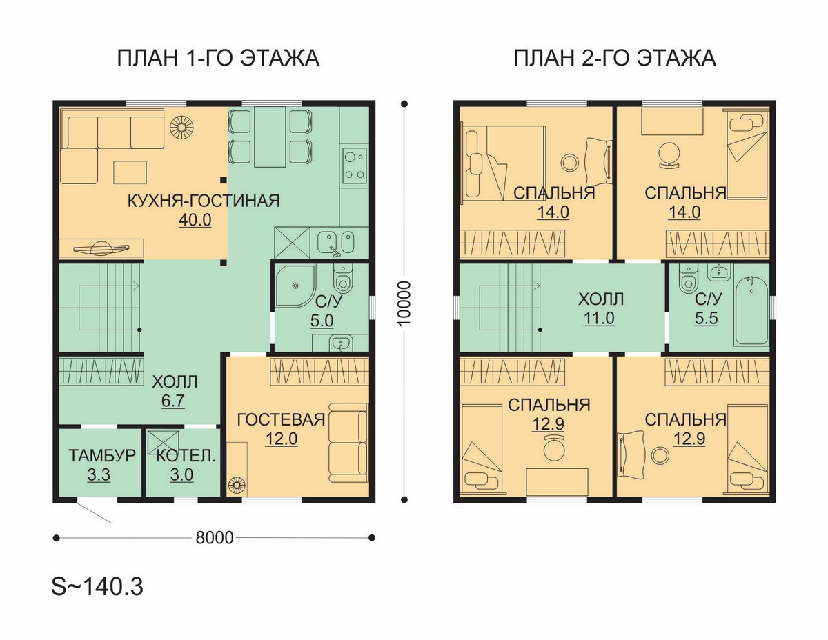 Проект ССК-138 — дом 10х8 138 кв.м. — более 100 кв.м. от ССК-ДОМ